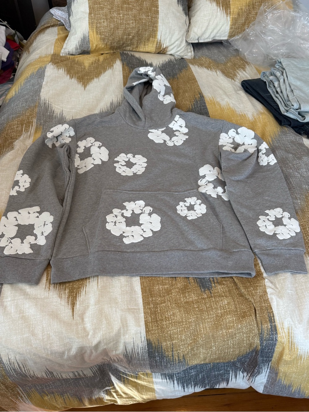 Denim Tears Cotton Wreath Mens Grey Fleece Hoodie Size L